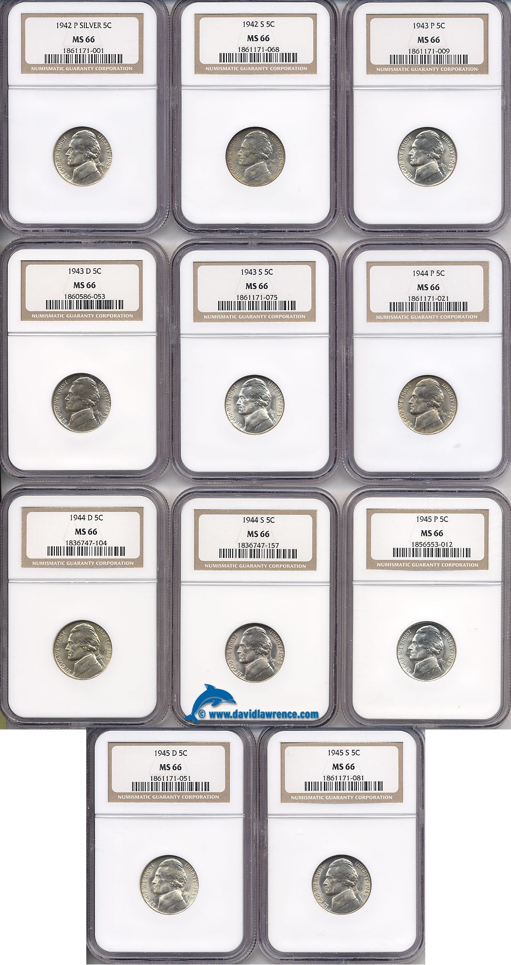 1 pc 1945 Choice//Gem BU Coin S Silver War Jefferson Nickel